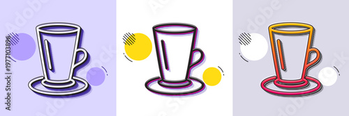Cup of Tea line icon. Halftone dotted pattern. Gradient icon with grain shadow. Fresh beverage sign. Latte or Coffee symbol. Line teacup icon. Various designs. Vector