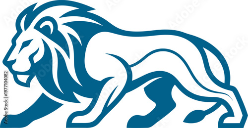 Prowling lion crouching in a stalking position blue graphic can be Editable