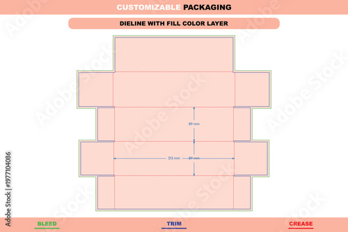 Customizable cartons easy dieline, printable packaging layout, die cut packaging, fold guidance detailed die line, and high-precision shipping box design