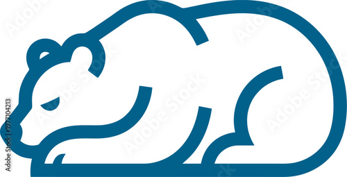 Sleeping bear outline illustration in a blue minimalist style can be Editable
