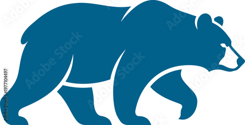 Walking grizzly silhouette in dark blue profile view can be Editable