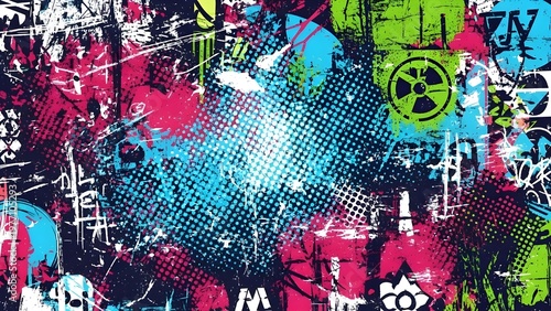 Colorful graffiti background with splashes and patterns  