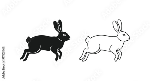 Black White Rabbit Silhouette Vector Designs Vector