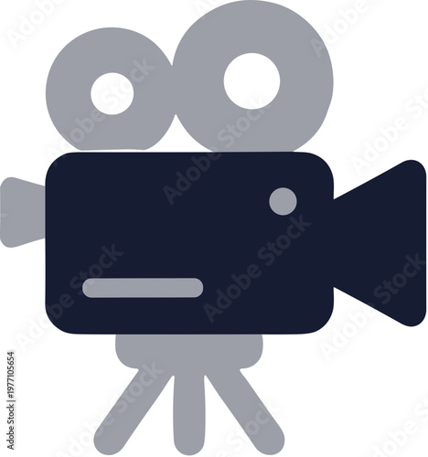 Flat Simple Movie Camera Entertainment Object with Tripod Icon