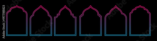 Gradient window shaped vector frames, Islamic arch borders for Ramadan backgrounds, banners and graphic design