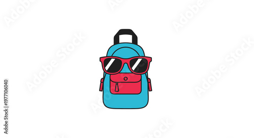 Cartoon backpack with sunglasses against white background