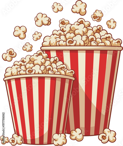 Vector Illustration of Vintage Style Movie Theater Popcorn Tubs on White Background