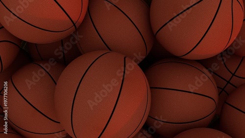 3D animation of basketball balls falling on ground