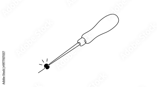 Single Continuous Line Drawing Beading Awl with Threaded Bead Minimalist Monoline Jewelry Tool Vector Illustration