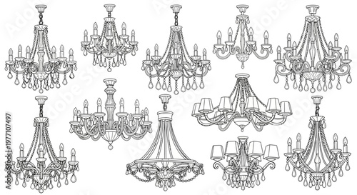 Ornate Wrought Iron Fence Panel Decorative Scrollwork Line Drawing Isolated on White Background