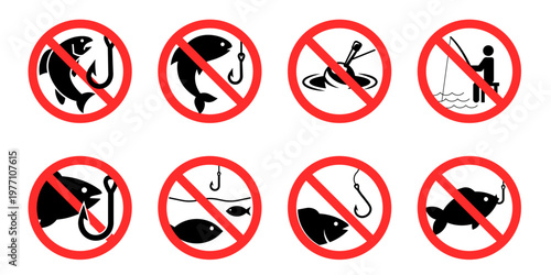 No fishing sign. Fishing ban Warning sign.
