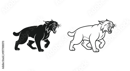 Ancient Big Cats: Sabertooth vs Smilodon Comparison Vector