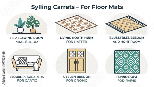 Vector icons of stylish floor mats for home decor including living room bedroom and entryway designs