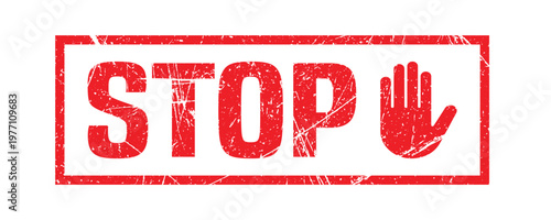 Red stop sign with a hand for warning or prohibition