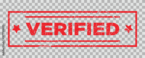 Red verified grunge text stamp with transparent pattern