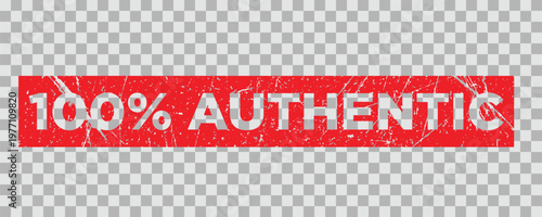 Red 100 percent authentic stamp with transparent background