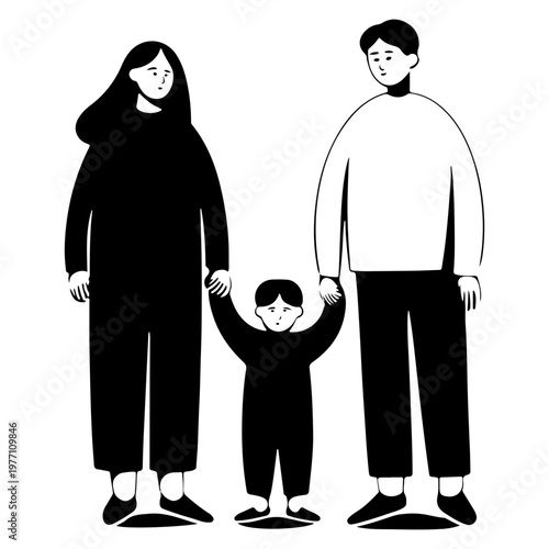 Silhouette of a Man and Woman with Children – Happy Family Vector Illustration