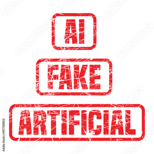 Red AI fake artificial grunge text stamps on for authenticity verification