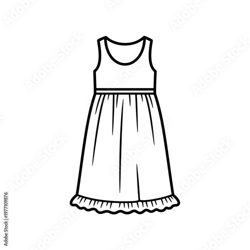 Simple cotton nightgown with ruffled hem isolated on white background, featuring sleeveless design and elegant silhouette