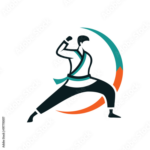 Dynamic martial artist executing a powerful spinning kick in action pose