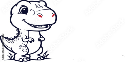 Adorable little tyrannosaurus rex dinosaur illustration for children's coloring book
