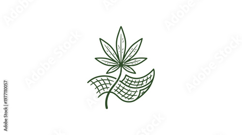 Minimalist Cannabis Leaf Logo with Woven Fabric