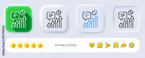 Kpi line icon. Neumorphic, Flat shadow, 3d buttons. Performance indicator sign. Success progress chart symbol. Line kpi icon. Social media icons. Vector