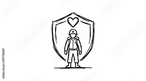 Soldier Protected by Shield and Heart Symbol