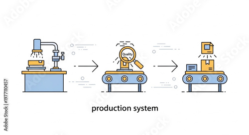 Automated production system with robotic arm and conveyor belt.