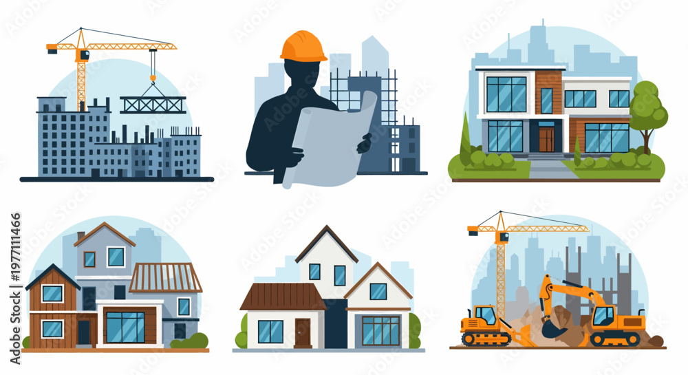 Fototapeta premium Construction and Architecture Building Process and House Designs.