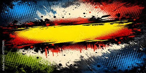 Abstract orange and green vector grunge background featuring a digital halftone dot pattern and wave shapes for a modern artistic wallpaper design