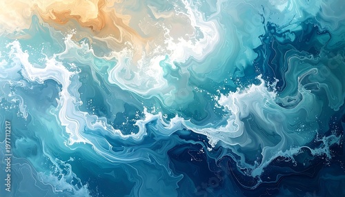 Abstract Swirling Blue and Gold Fluid Art.