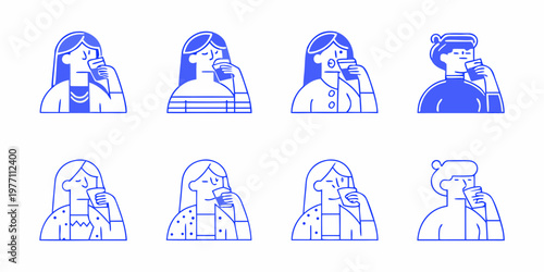 Minimalist illustration of people drinking from disposable coffee cups