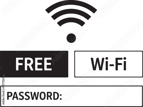 Free Wi-Fi sign with password field and Wi-Fi signal icon for internet access.