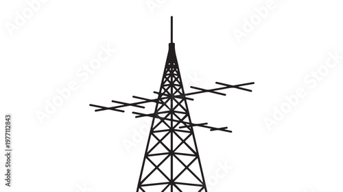 Black Television Broadcast Tower For Technology And Communication Concepts