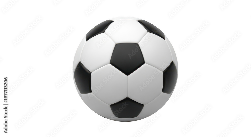 Fototapeta premium Classic black and white soccer ball with traditional pentagonal and hexagonal patterns isolated on transparent background png