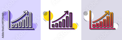 Graph line icon. Halftone dotted pattern. Gradient icon with grain shadow. Column chart sign. Growth diagram symbol. Line graph chart icon. Various designs. Vector