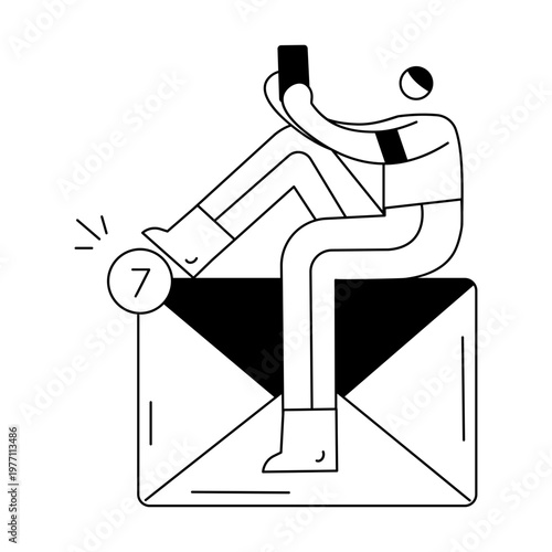 A doodle illustration depicting a person email checking