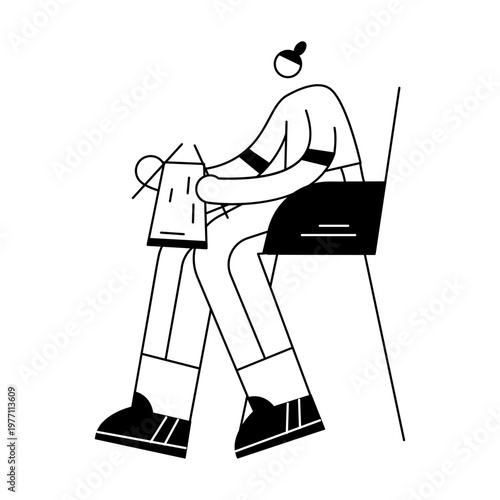 A hand drawn illustration showing a character knitting