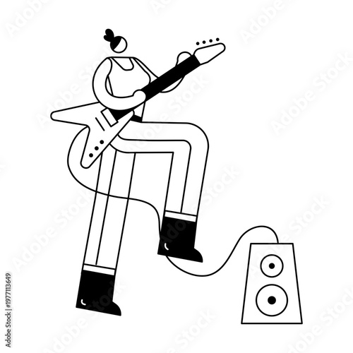 A hand drawn illustration showing a guitarist