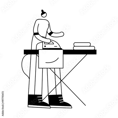 A sketchy illustration showing a character iron clothes