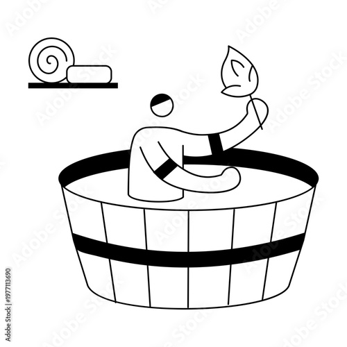 A doodle illustration depicting a character enjoying sauna