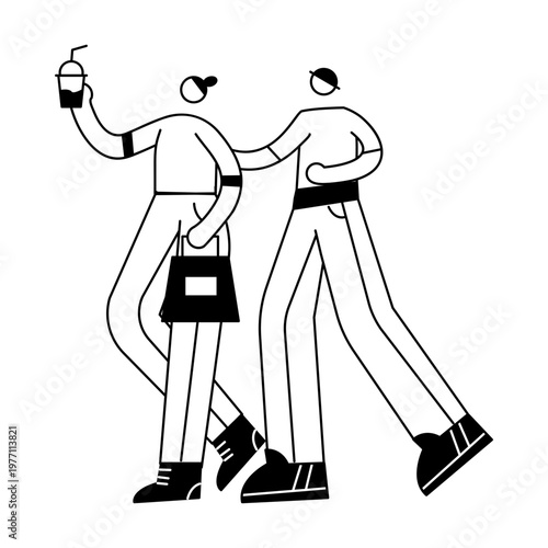 A doodle illustration depicting a couple walking