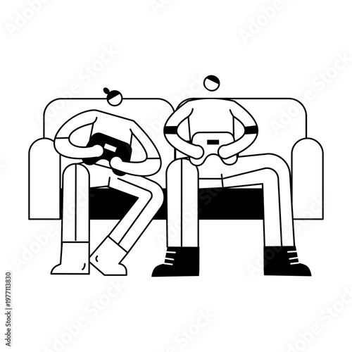 A hand drawn illustration showing two friends gaming