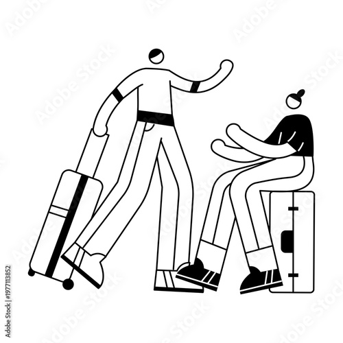 A sketchy illustration showing friends travelling together