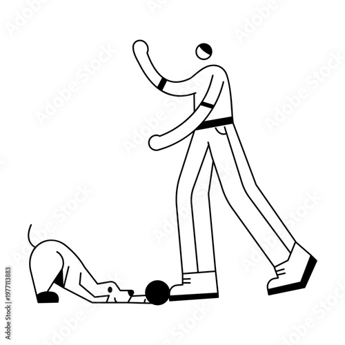 A doodle illustration depicting a pet playing with companion