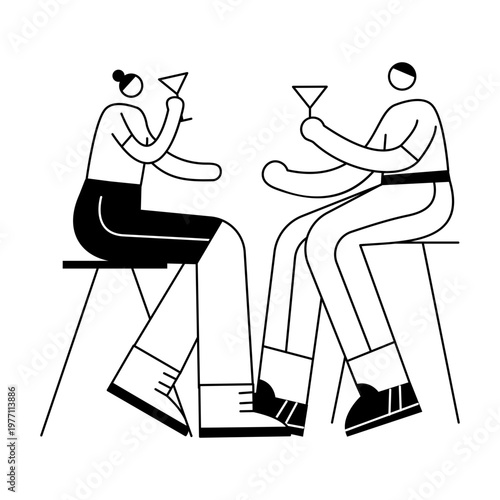 A hand drawn illustration showing friends enjoying drinks