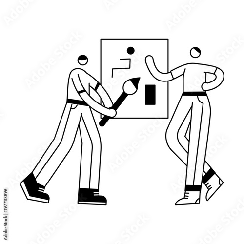 A sketchy illustration showing two characters doing wall painting