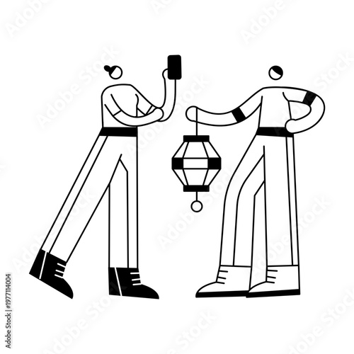 A doodle illustration depicting a family festival celebration