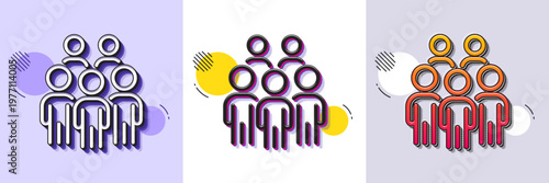 Group people line icon. Halftone dotted pattern. Gradient icon with grain shadow. Business conference sign. Team meeting symbol. Line group people icon. Various designs. Vector